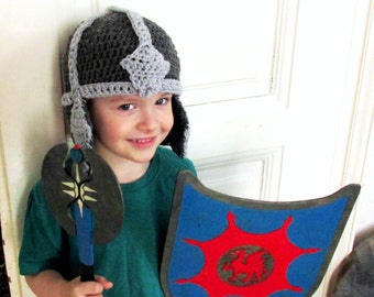Crochet Knight Helmet: Gray Costume Beanie, Boy Winter Hat