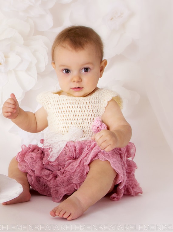 Eerste verjaardag jurk Ivory en stoffige roze baby jurk wedding baby outfit baby japon met ruches baby meisje gehaakt jurkje Etsy Nederland