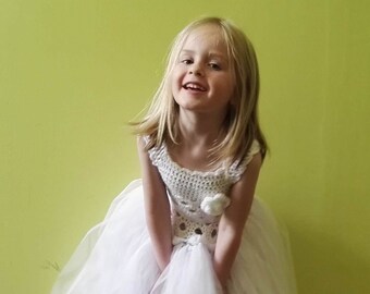 Flower girl dress WHITE, Tutu dress, First birthday dress, Communion Dress, Baptism gown, Christening Gown, Girl Outfit, Princess Dress