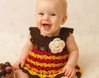 Patrón de vestido de bebé a crochet: Traje de Acción de Gracias (Patrón PDF)