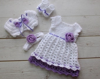 Purple baby dress, White baby dress, Baby dress and bolero, Baby girl outfit, purple baby outfit, lilac baby clothes, lavender baby dress