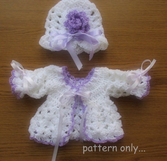Baby cardigan pattern, crochet baby cardigan, baby girl sweater, baby hat  pattern, crochet baby hat, white baby cardigan, infant crochet