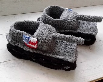 tankschuhe tank shoes for him crochet slippers Crochet  tank slippers american flag valentines gift handmade shoes  army tank slippers