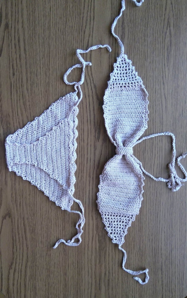 Nude Bandeau Bikini Set Beige Crochet Bikini Handmade Etsy