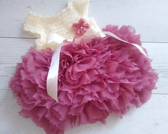 Tüll-Baby-Kleid in Elfenbein und staubigen rosa Neugeborene Kleid Baby Mädchen nehmen, nach Hause, Baby-Geschenke, ersten Geburtstag Kleid