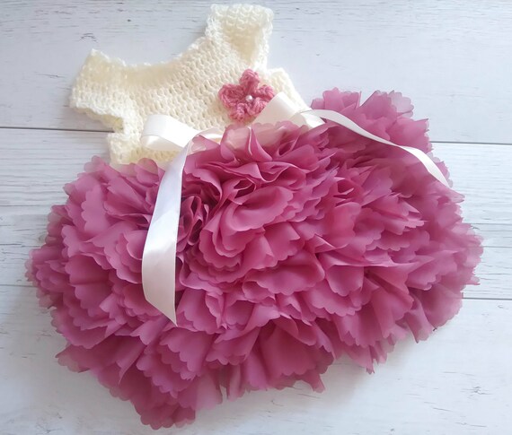 Robe Bebe Tulle En Ivoire Et Vieux Rose Robe Nouveau Ne Bebe Etsy