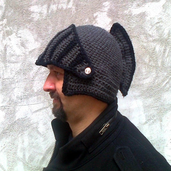 Knight Helmet Crochet Winter Hat Character Hat with removable visor Knight Beanie  for Boyfriend College student Gift for Him