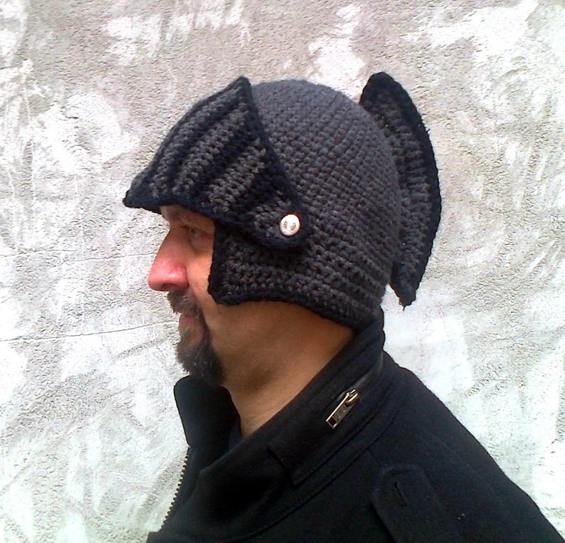 Knight Helmet Crochet Winter Hat Character Hat with removable image 0