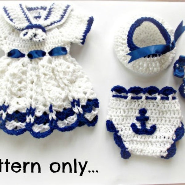 Crochet Dress Pattern Nautical Sailor Dress Crochet Pattern Crochet Sailor Dress Baby Crochet Pattern Sailor Dress Baby sailor outfit