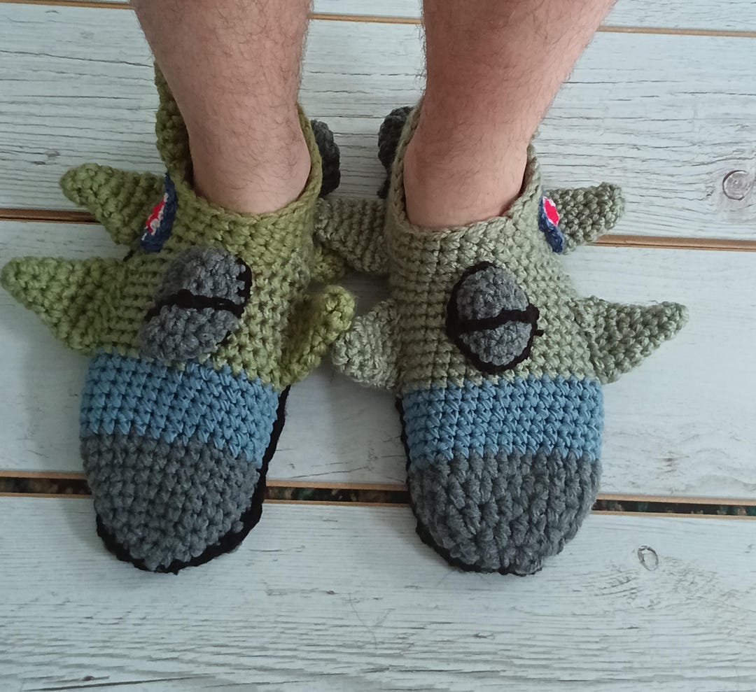 Crochet Fighter Jet Slippers: Funny Military Pilot Gift, Handmade