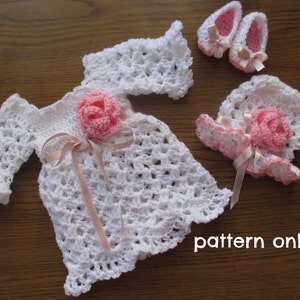 Crochet baby Dress Pattern Hat and Shoes crochet pattern size 0-24 months, Crochet instruction only