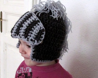 Crochet Knight Helmet: Gray & Black, Baby Boy Hat