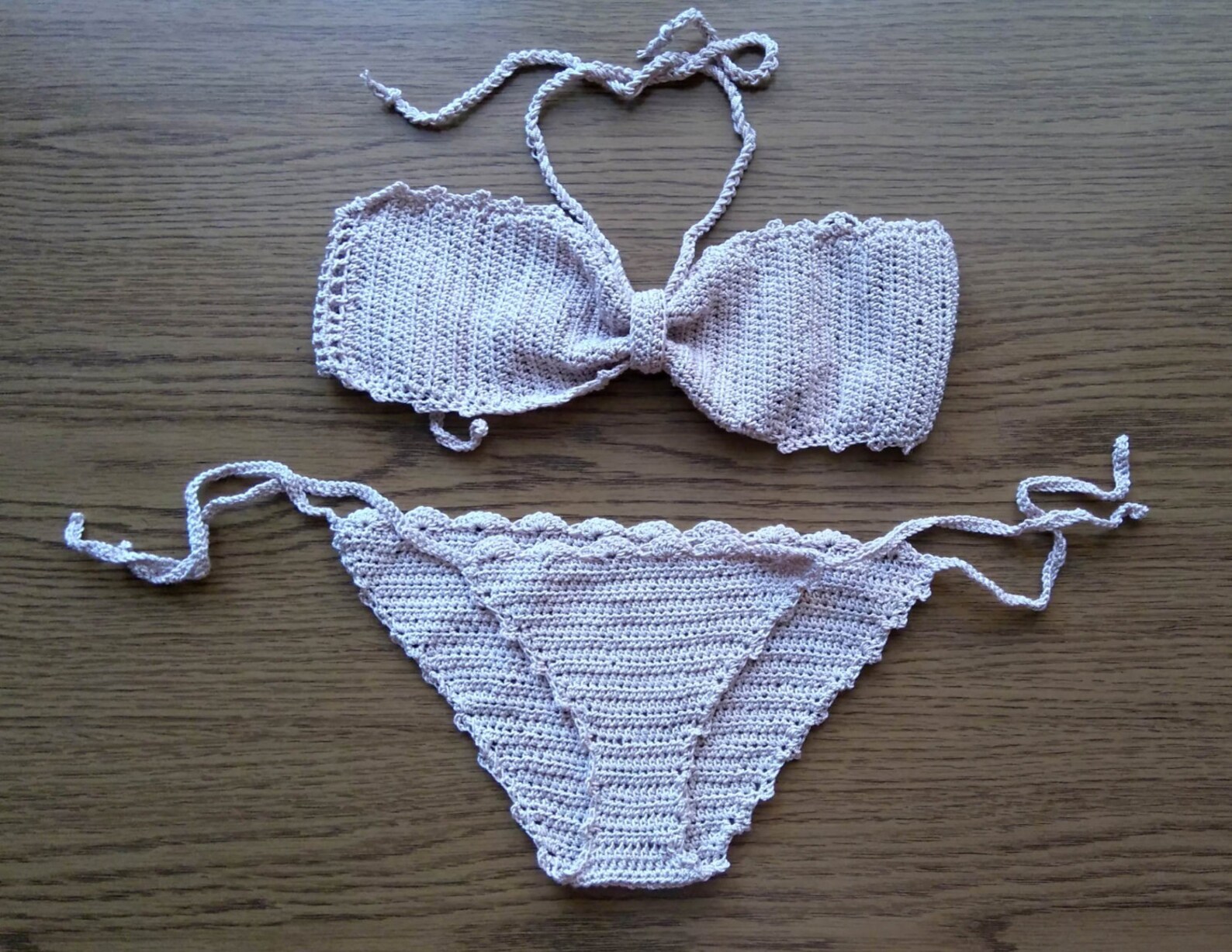 Nude bandeau bikini set Beige Crochet Bikini handmade | Etsy