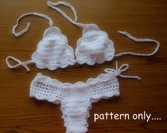 Bikini Crochet pattern  4 sizes swimwear crochet pattern  PDF download , diy gift, bikini top and bottom pattern