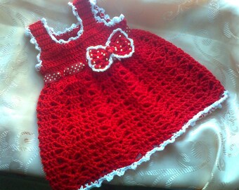 kids christmas outfit ,Holiday outfit, gift for babies,red , crochet baby girl dress, red white baby clothes, newborn dress, infant dress