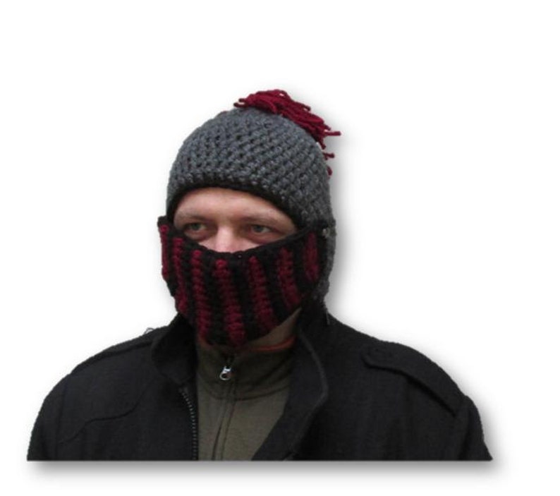 Red Helmet Knit Knight Hat Crochet Helmet Mens Mohawk Hat Etsy