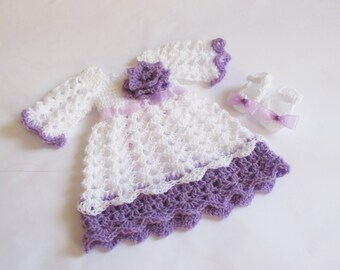 Baby dress shoes in white  purple color baby clothes first outfit take home hospital matinee infant frock newborn dress