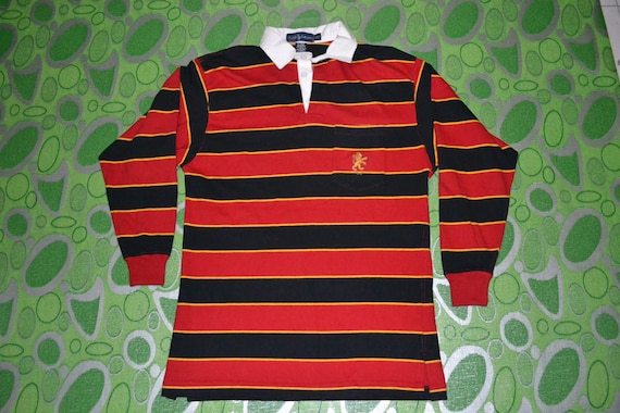 Vintage 90s POLO by Ralph Lauren Red Black Striped L Size LS