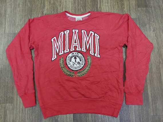 Vintage 90s UNIVERSITY Of MIAMI Red Large Size ra… - image 1