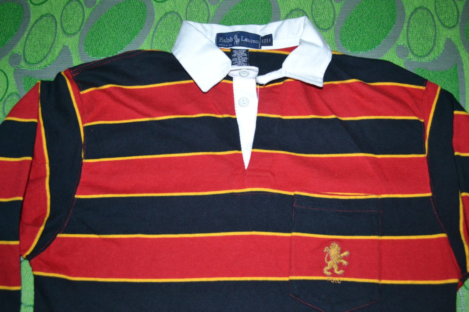 トップス 90s Polo by Ralph Lauren rugger shirt Vintage 90s POLO by Ralph Lauren Red Black Striped L Size LS