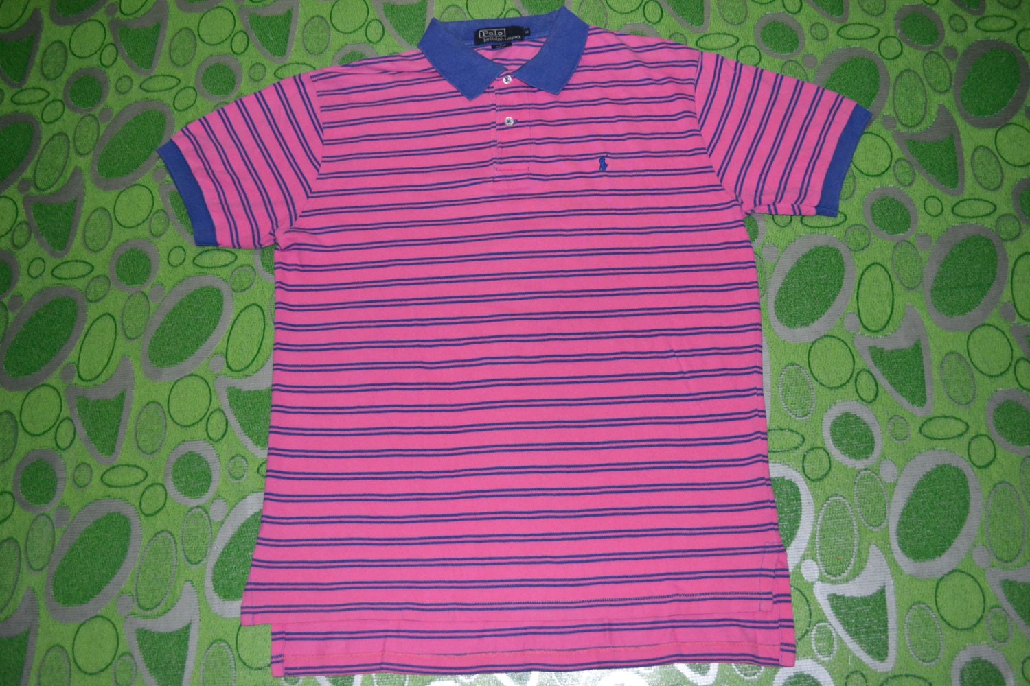Vintage 90s POLO by Ralph Lauren Pink Blue Striped Size M Rare