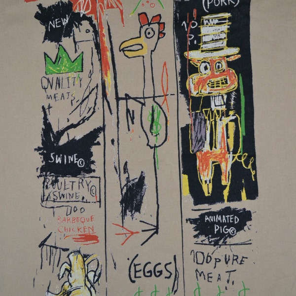 JEAN MICHEL BASQUAIT Quality Meats Chicken Eggs Pork pop art promo rare design Long Sleeve T-shirt