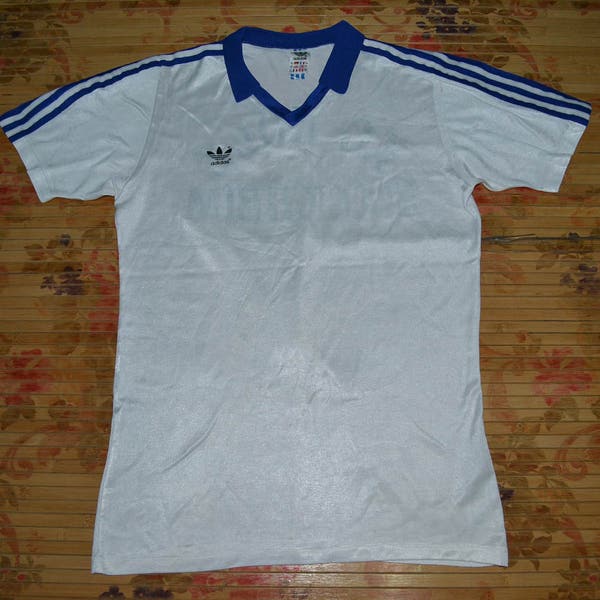 Vintage 80s 90s ADIDAS KC Holz Stockheim Football Club Tres Stripes Trefoil Hecho en Alemania Oeste Camiseta