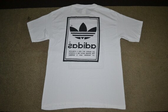 ウェア 90s adidas trefoil logo geometric shirt Vintage 90s ADIDAS Three Stripes Trefoil Made in USA Run Dmc Hip