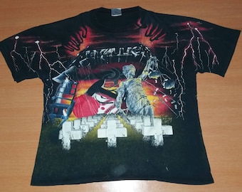 Vintage 1991 METALLICA Concert Tour promo Pushead  all over print rare 90s T-shirt