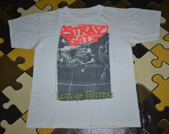 Vintage 1991 The STRAY CATS Lets Go Faster Australia Concert Tour Rockabilly Punk Rock Large Size Rare T-shirt