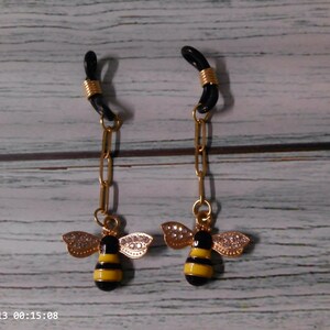 Bumblebee Eyeglass Charms, Black Connectors, 3 Link Gold Chain