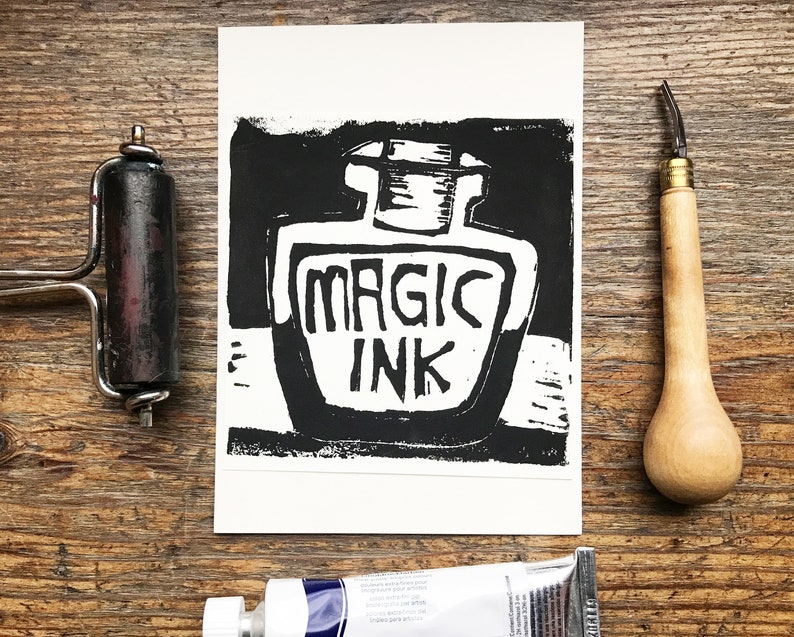 Magic Ink Linocut Linoprint Original Art Affordable Art Etsy