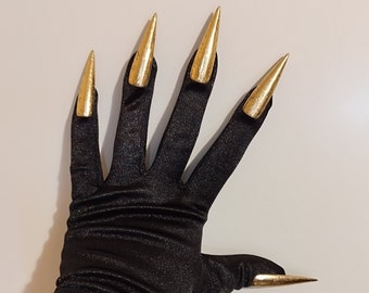 NEW Black Satin Gloves with Gold Nails Elbow Length Gloves for Drag Queen, Burlesque Cosplayers,Drag Queen Dancers, Exclusive Gift