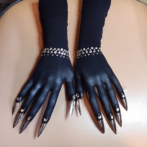 Doorschijnende zwarte handschoenen met opera-nagels voor drag queen burlesque cosplayers en drag queen-dansers, exclusief cadeau, Valentijnsdag