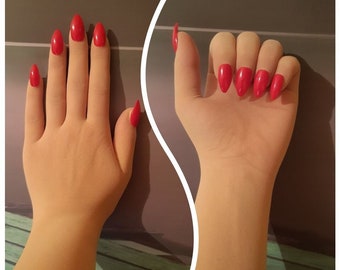 Translucent Opera Gloves with Red Short Nails for Drag Queen, Burlesque, Cosplayers and Drag Queen Dancers, Exclusive Gift