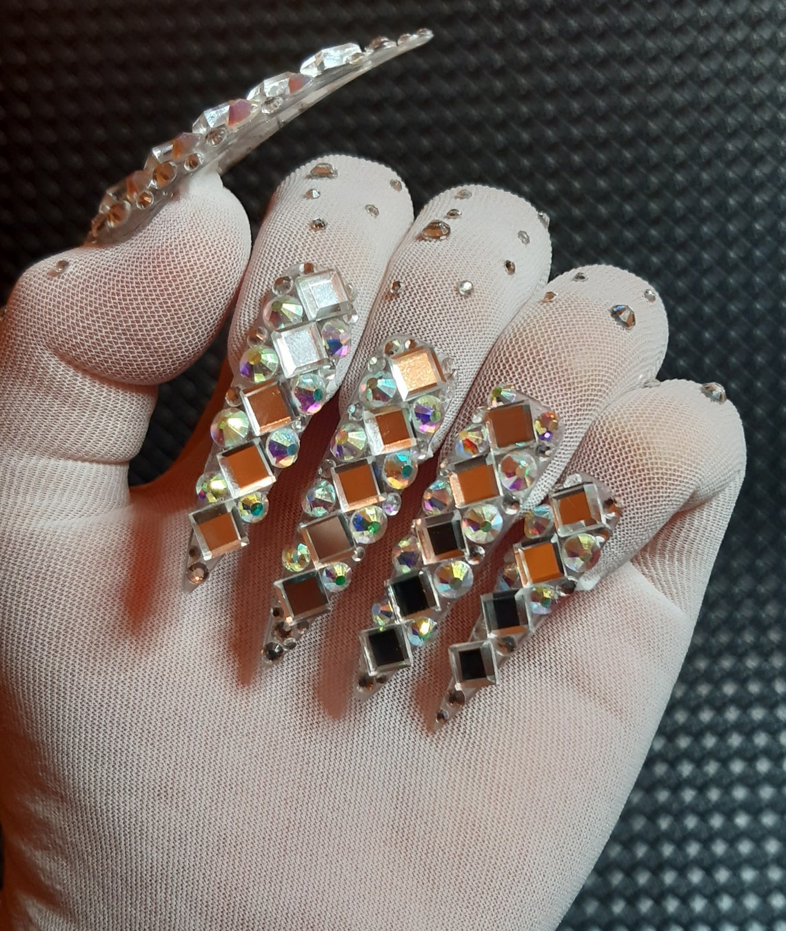 Transparent Gloves Long Nails Crystals Stones Drag Queen | Etsy