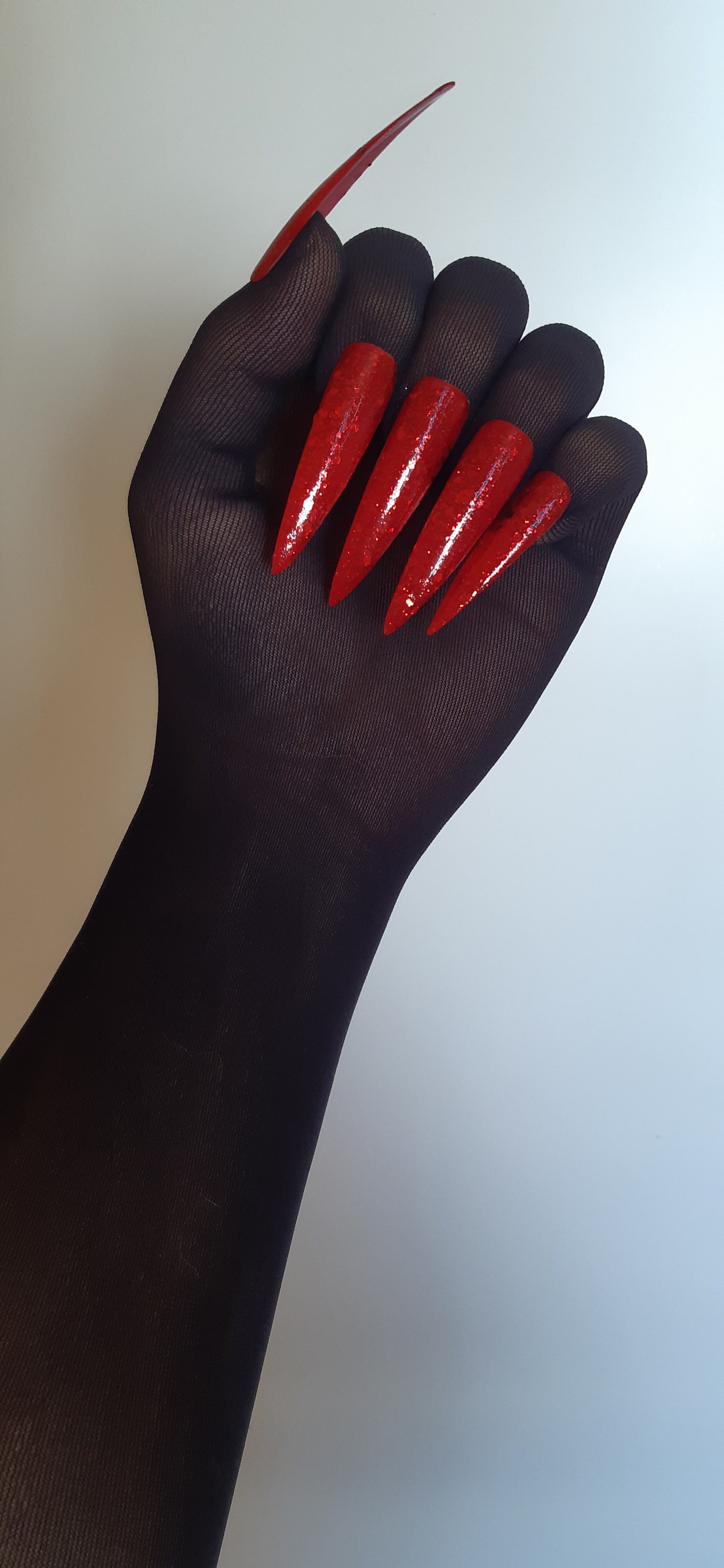 Long red stiletto nails Nail Gloves Drag Queen Nail Gloves Etsy