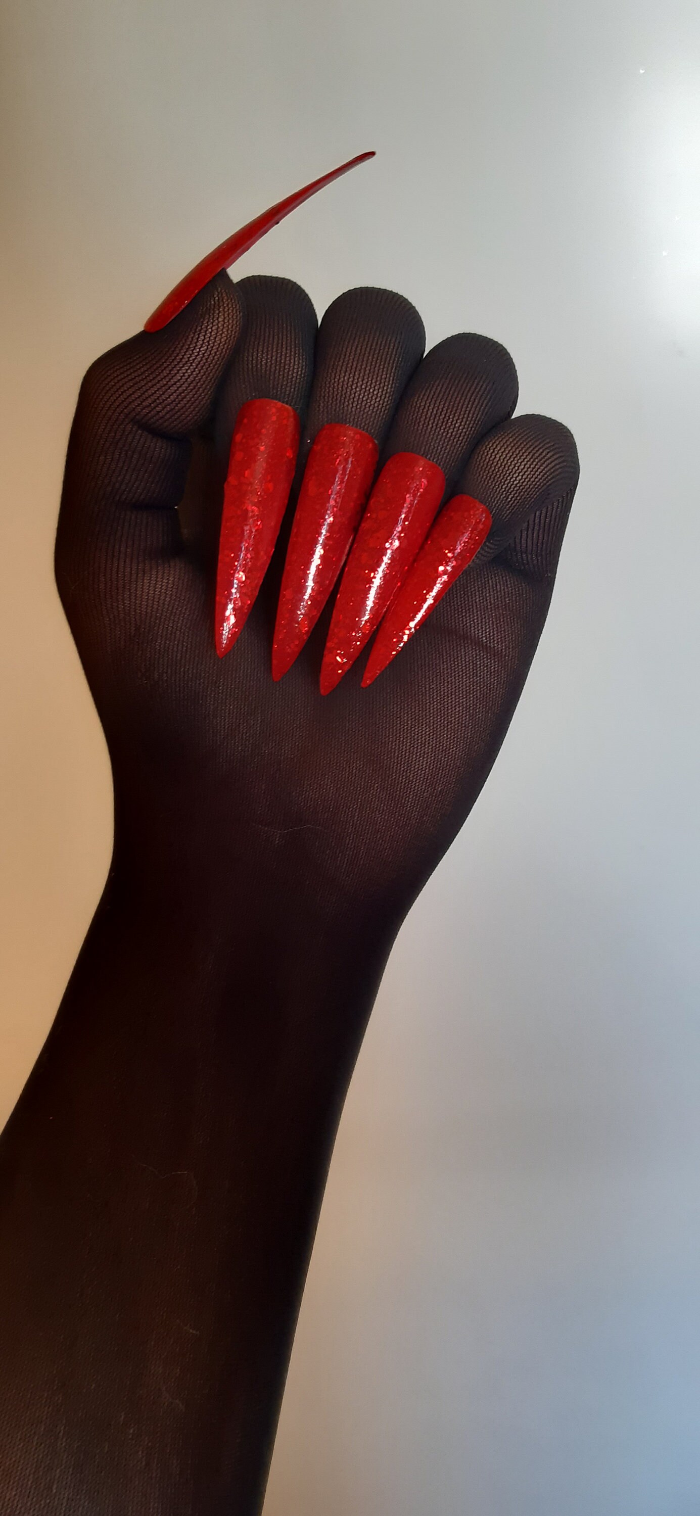 Long red stiletto nails Nail Gloves Drag Queen Nail Gloves Etsy