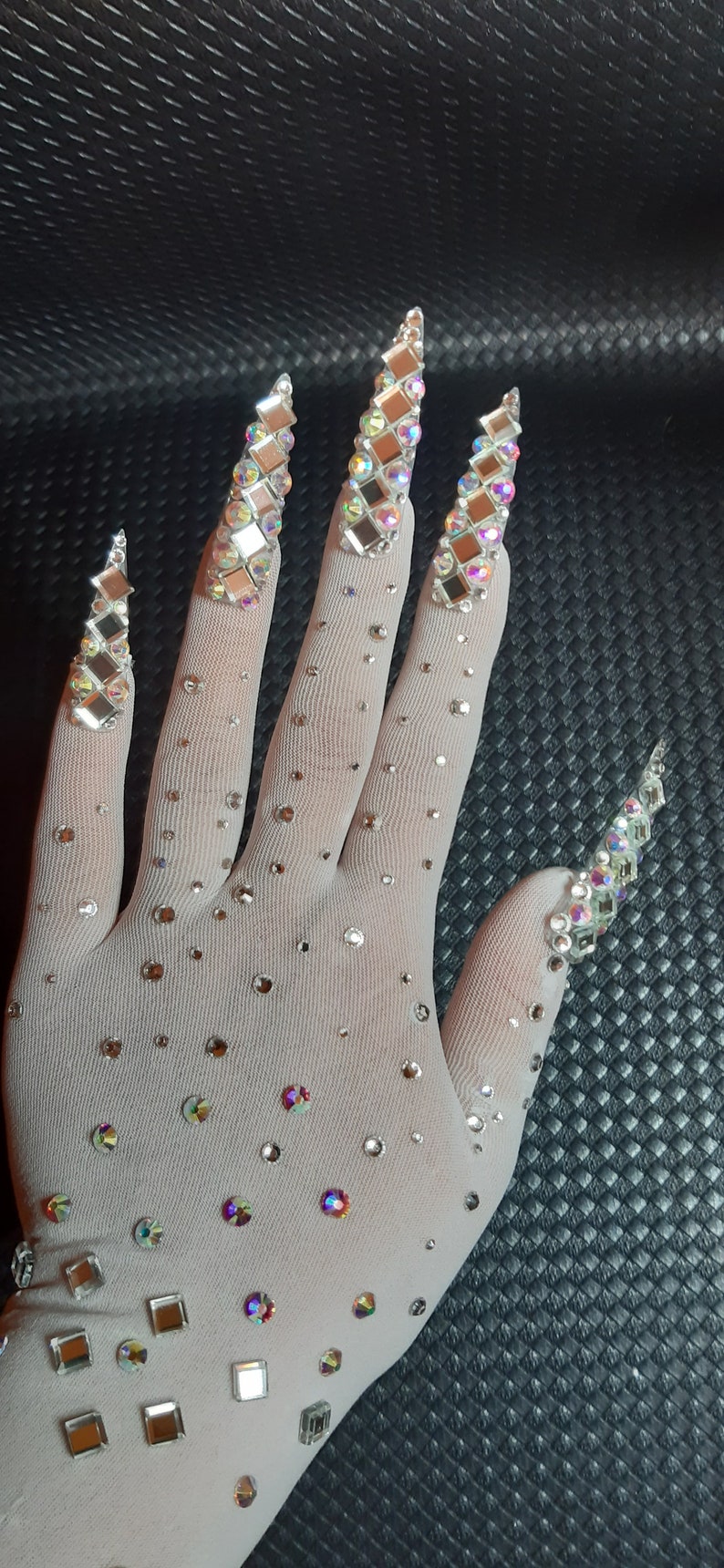 Transparent Gloves Long Nails Crystals Stones Drag Queen | Etsy