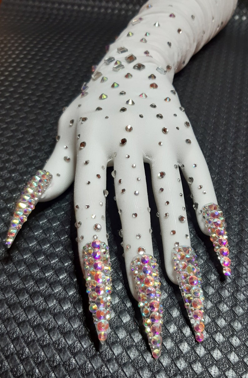 Transparent Gloves Long Nails Crystals Stones Drag Queen - Etsy