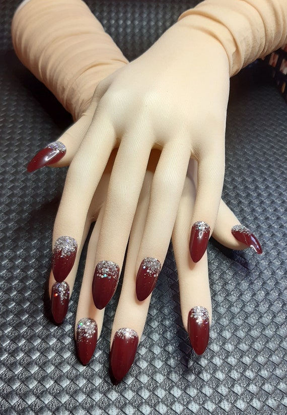 Transparent Faux Leather Gloves For Short Dark Purple Nails Etsy