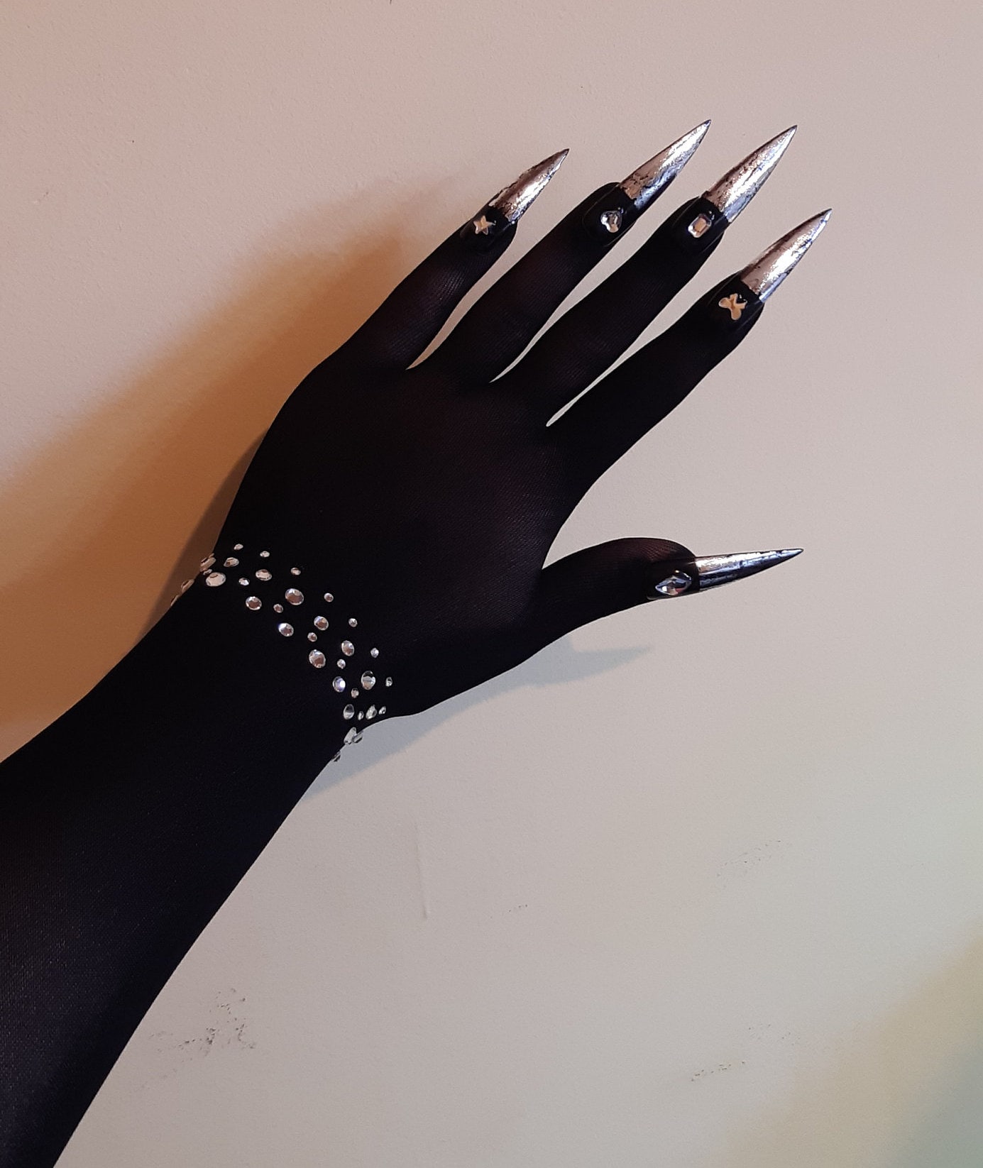 Damen-Spinnennetz-Handschuhe Fingerlos – 40 Cm Lang, Aus Nylon/Spandex, Mit Pailletten, Für Halloween & Cosplay