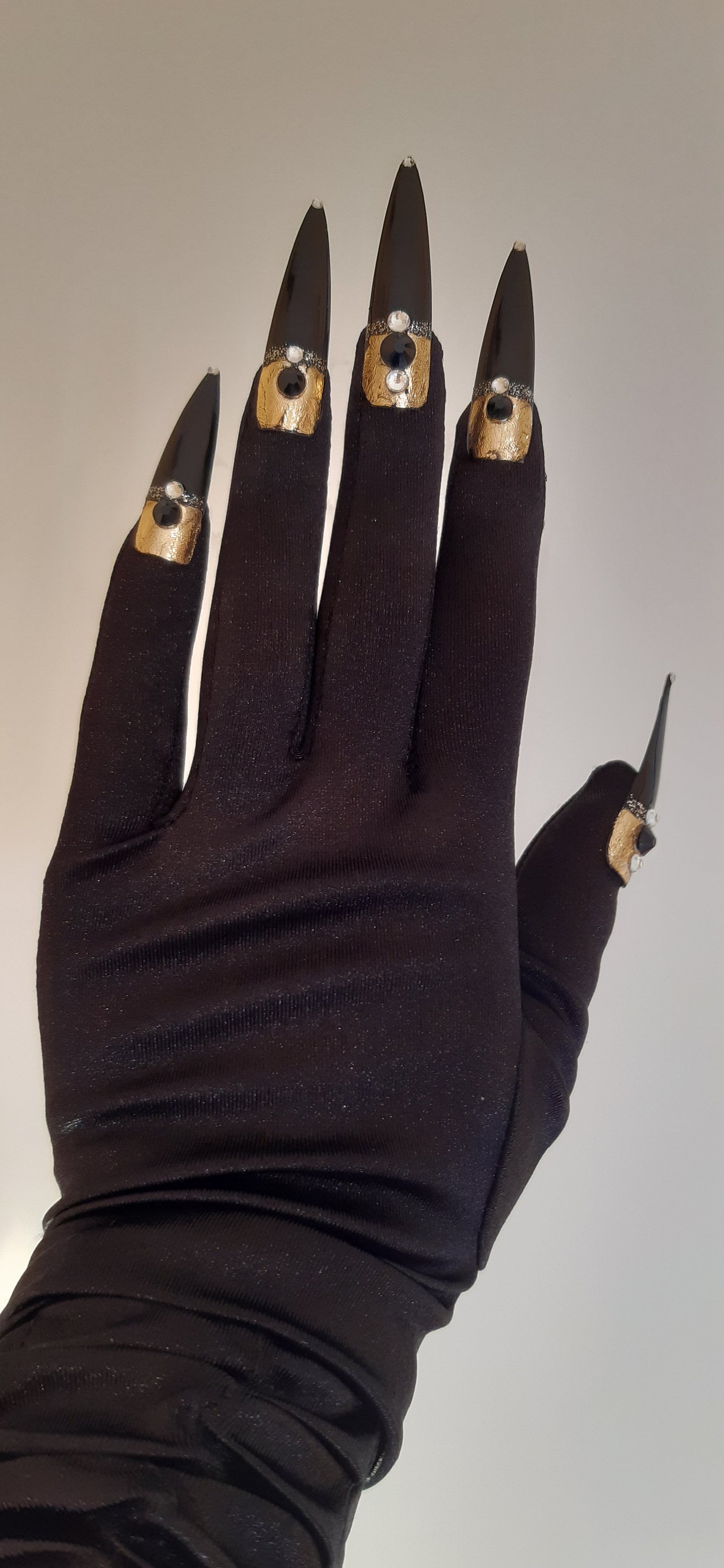 Drag Queen NIEUWE Zwarte Handschoenen Burlesque Gouden Kristal Accessoires Handschoenen & wanten Verkleden Handschoenen Drag Queen dansers Cosplay Zwart-Gouden Nagels 