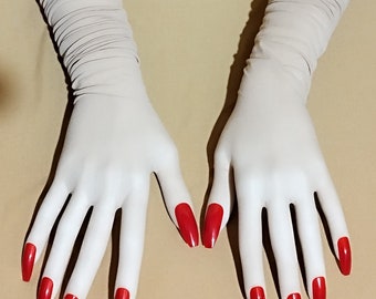 Guantes de Ópera Translúcidos con Uñas Rojas para Drag Queen, Burlesque, Cosplayers y Drag Queen Dancers, Regalo Exclusivo