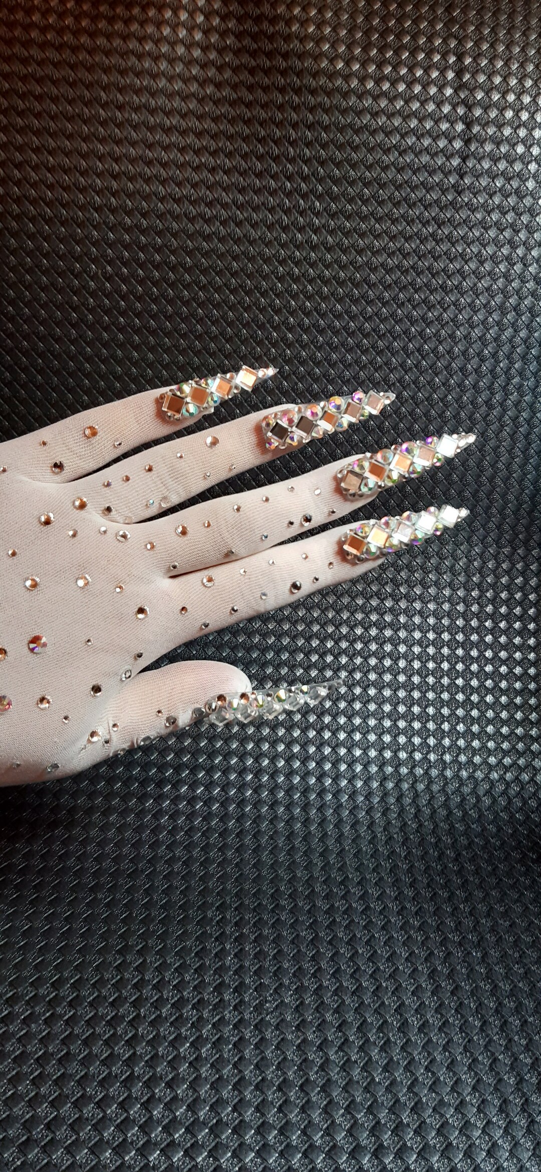 Transparent Gloves Long Nails Crystals Stones Drag Queen - Etsy