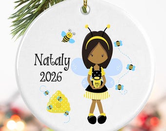 Honey bee fairy princess birthday gift for her, Granddaughter gift Personalized with name, 2 skin tones to choose from