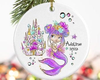 Mermaid Princess, Personalized Ornament, Custom kids ornament, Baby's first Christmas, Children's ornament, Gift for granddaughter