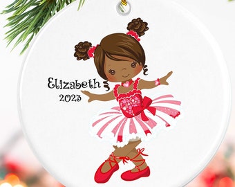 African American Valentine's gift for her, Ballerina personalized with a name and year, Ballet ornament for granddaughter, 2 skin tones