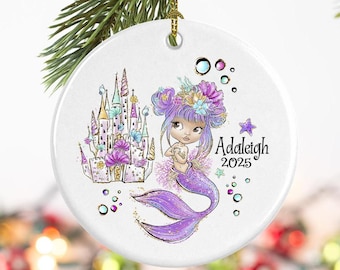 Personalized Mermaid Princess Ornament, Custom kids ornament, Baby's first Christmas, Children's ornament, Gift for granddaughter