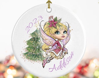 Personalized Christmas Ornament fairy princess, Personalized with name, Custom baby's first Christmas Children's ornament, grandchild gift